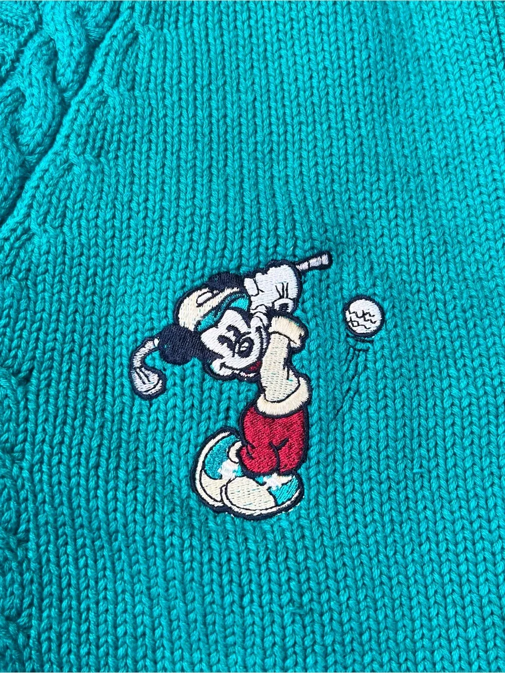 Vintage Disney Store Men’s L Green Knit Mickey Mouse Golf Cricket Sweater Vest - Picture 4 of 8